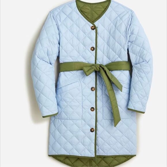 J.Crew Women's XS Reversible Greenwich Quilted Puffer Lightweight Jacket w/ Belt - Picture 3 of 12